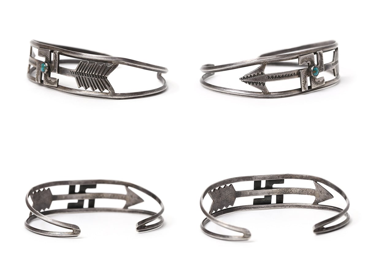 Navajo 1930s スワスティカ バングル シルバー NAVAJO ナバホ 1930's Vintage 卍 ＆ Arrow Coin Silver Bangle