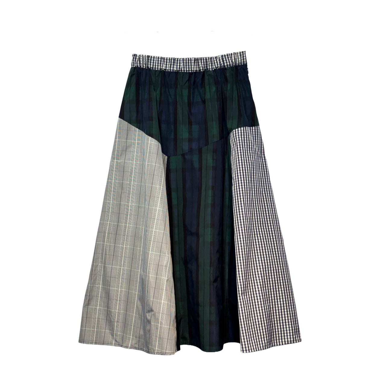 【最新作】MIXチェックパッチワークフレアースカート【264-5131】Mixed check patchwork flared skirt