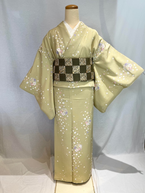 2147 薄ひわ色小紋 袷単品 Komon Kimono (lined kimono)