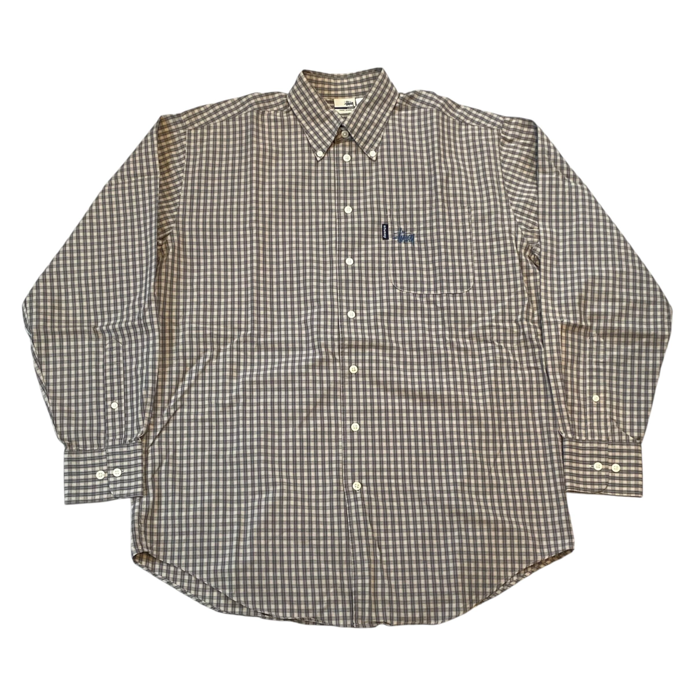 2000s Bootleg STUSSY B/D check shirt "gray × lime"