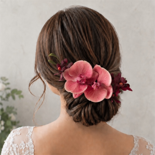 ボルドー×くすみピンクの胡蝶蘭ヘッドパーツ♡結婚式・前撮り・フォトウェディング