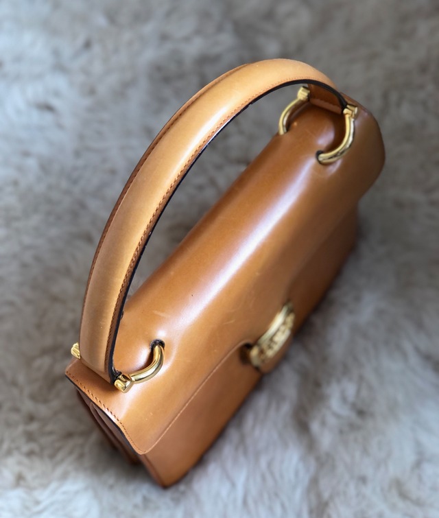 CELINE セリーヌ 馬車 ホースキャリッジ レザー スクエア ハンドバッグ キャメル オールドセリーヌ vintage vksi3i