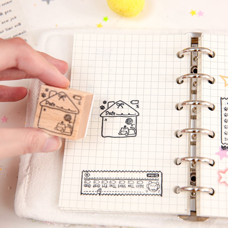 スタンプ全種セット】海外文具 猫モチーフ 木製スタンプ 手帳デコ 日付