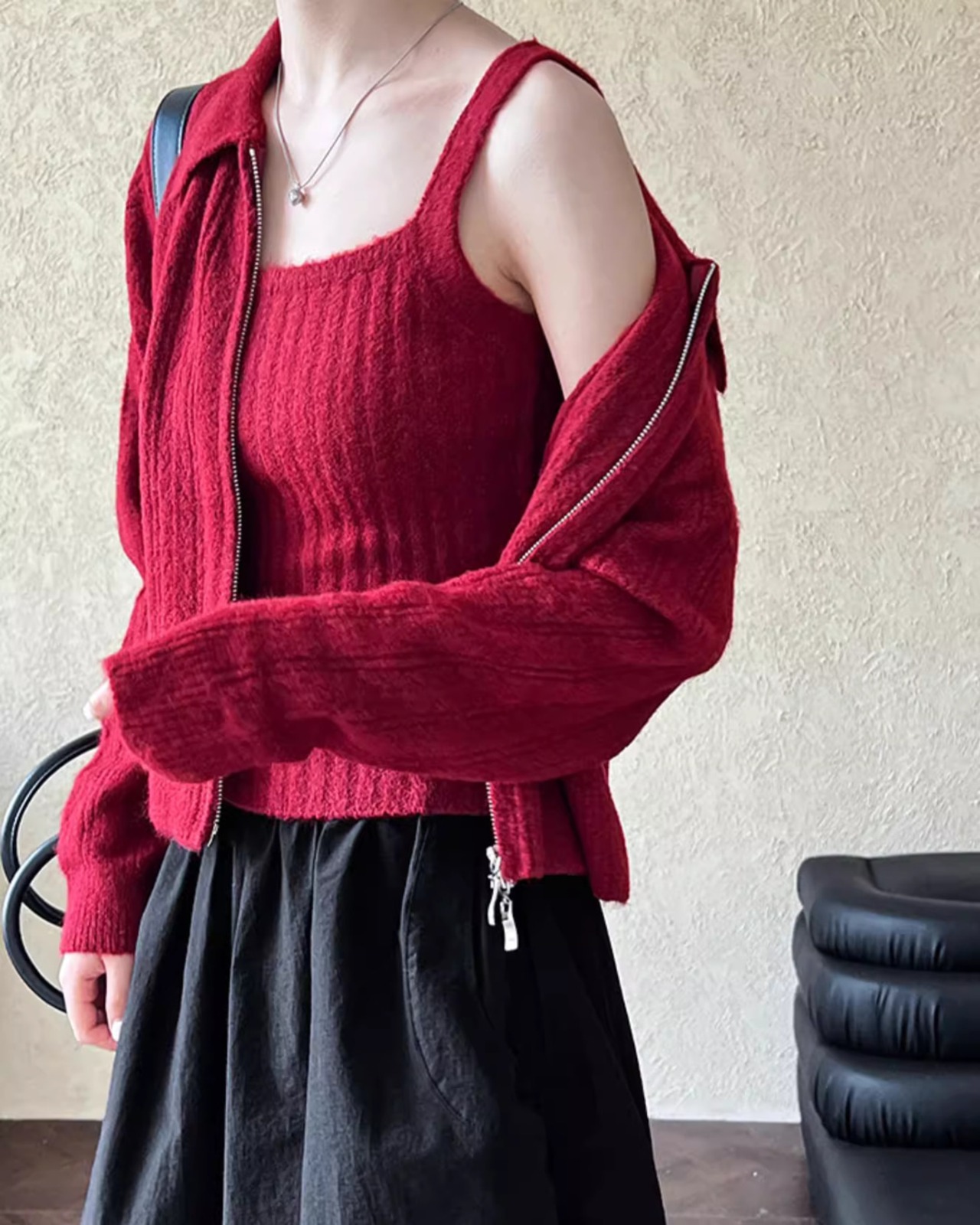 Double zip cardigan & knit Camisole　T20347