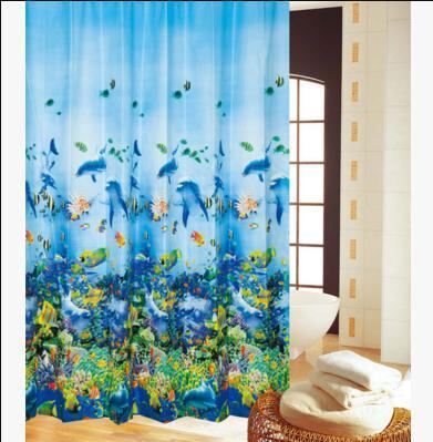 シャワーカーテン おしゃれ 180cm×180cm 防カビ たくさんの魚と海底