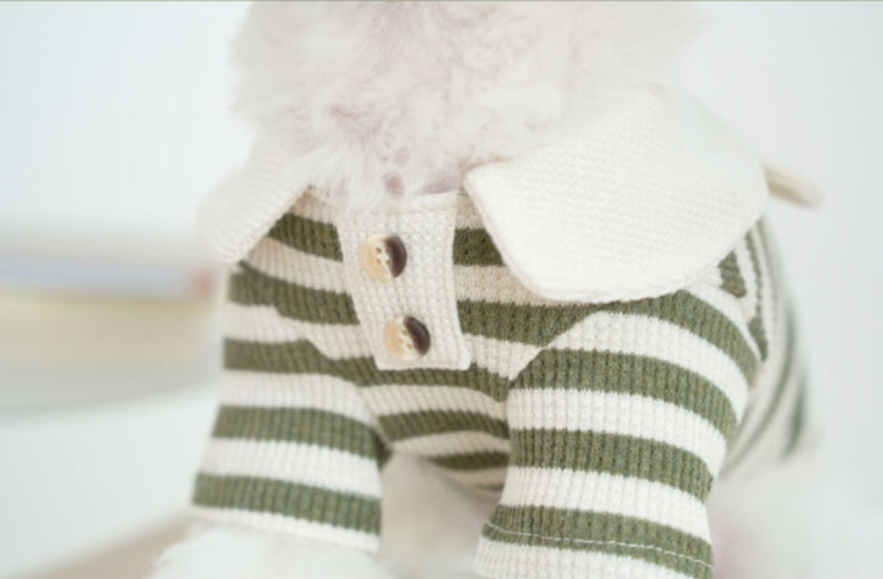 即納【Tio lio】ワッフルベアーカラーシャツ　カーキ