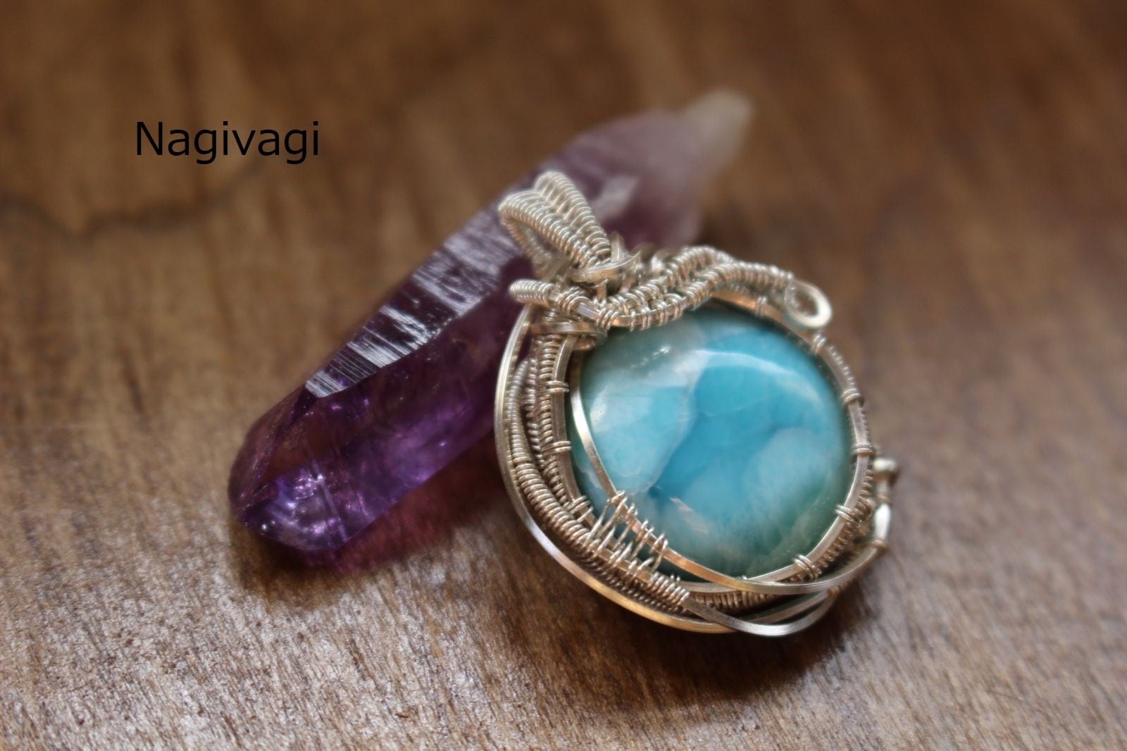 Larimar silver925 wirewrapping pendant