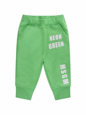 【MSGM】ホワイトロゴで汗をかくネオングリーンBABYKIDSパンツ