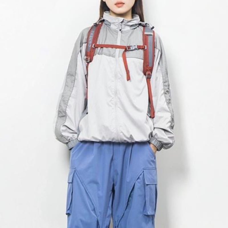 バイカラーフードナイロンジャケット C00717