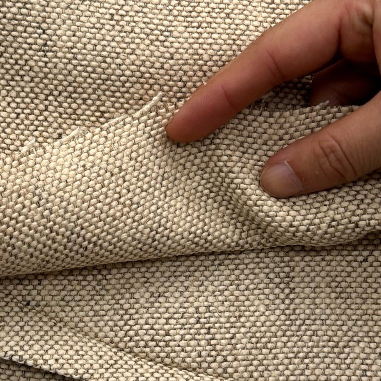 ★NY036◆3m◆コットンリネン混弱毛羽立ち荒織り生地◆アイボリー