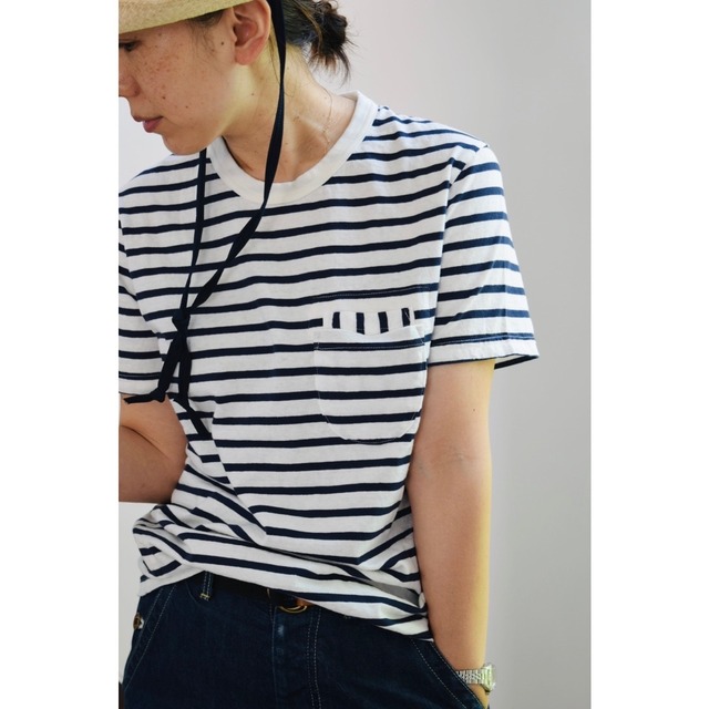 Simva 104-0082B-WhiteNavy  W-Pocket Border S/S Tee