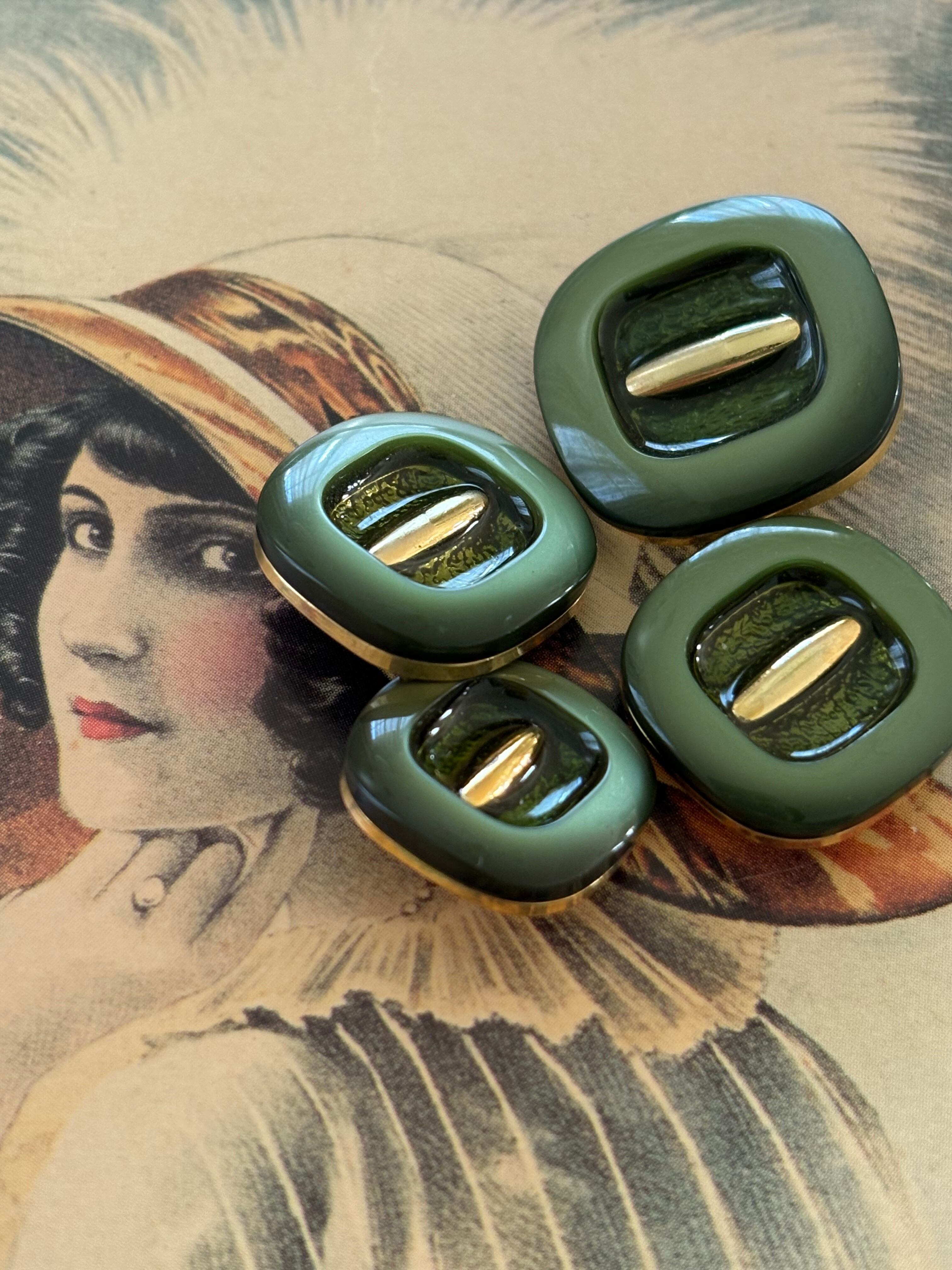 Japanese Vintage ボタン 20mm 樹脂ボタン グリーン系 スクウェア 昭和レトロ アクセサリーパーツ 装飾材 カルトナージュ