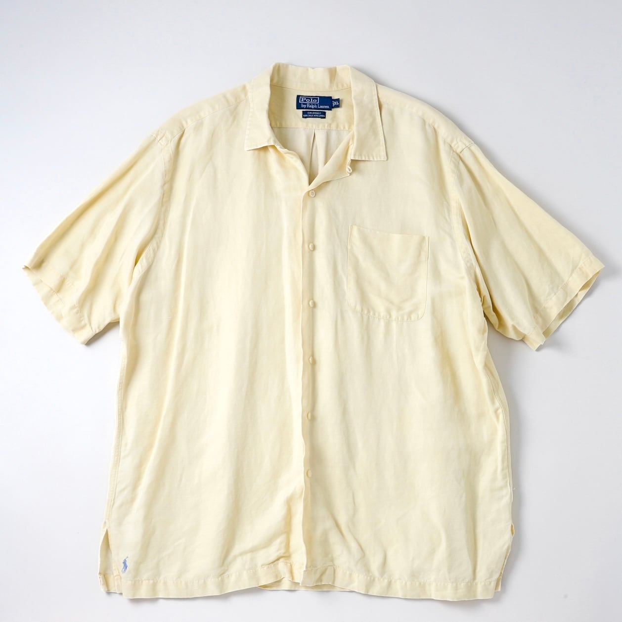 極美品】90s Ralph Lauren special silk linen open collar shirt