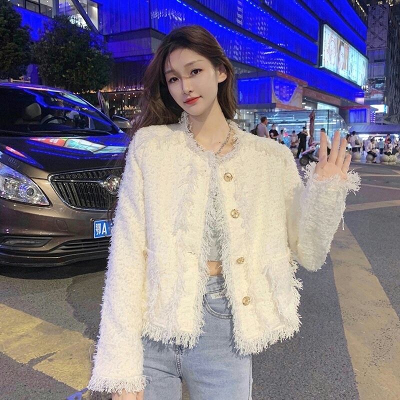 ホワイトショートジャケット スプリングオータムウィンタースタンダード レトロ 春物 秋物 冬物 試着室46023823842