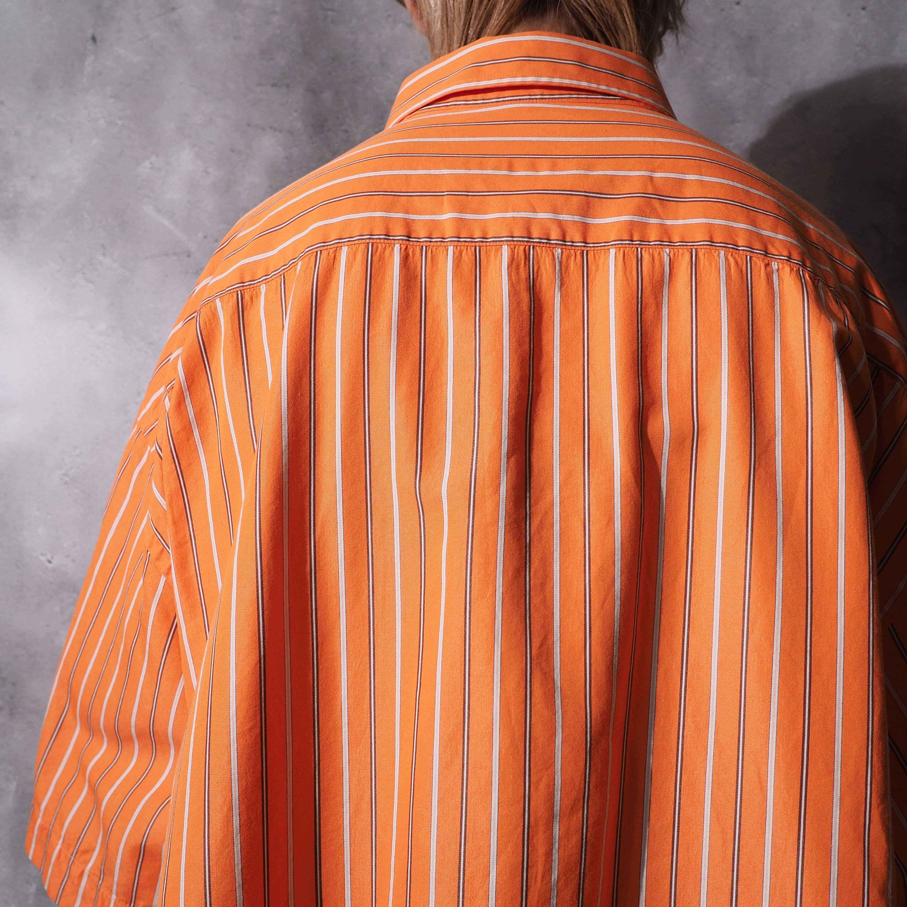 Paul Smith carrot orange color loose silhouette stripe button down shirt