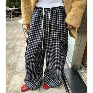 drawstring check wide-leg pants　J00231