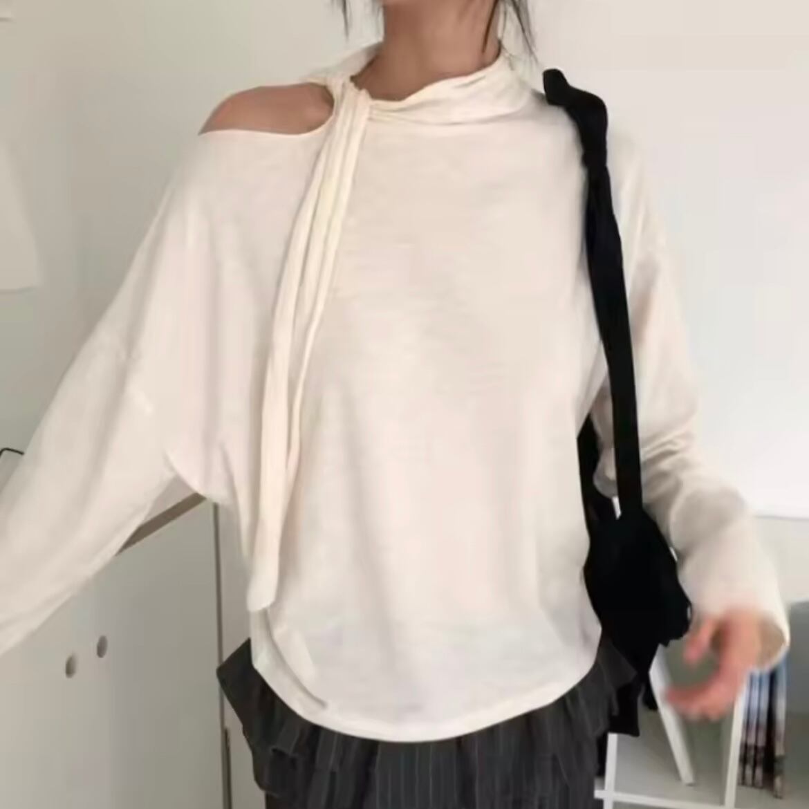 ribbon neck one shoulder tops