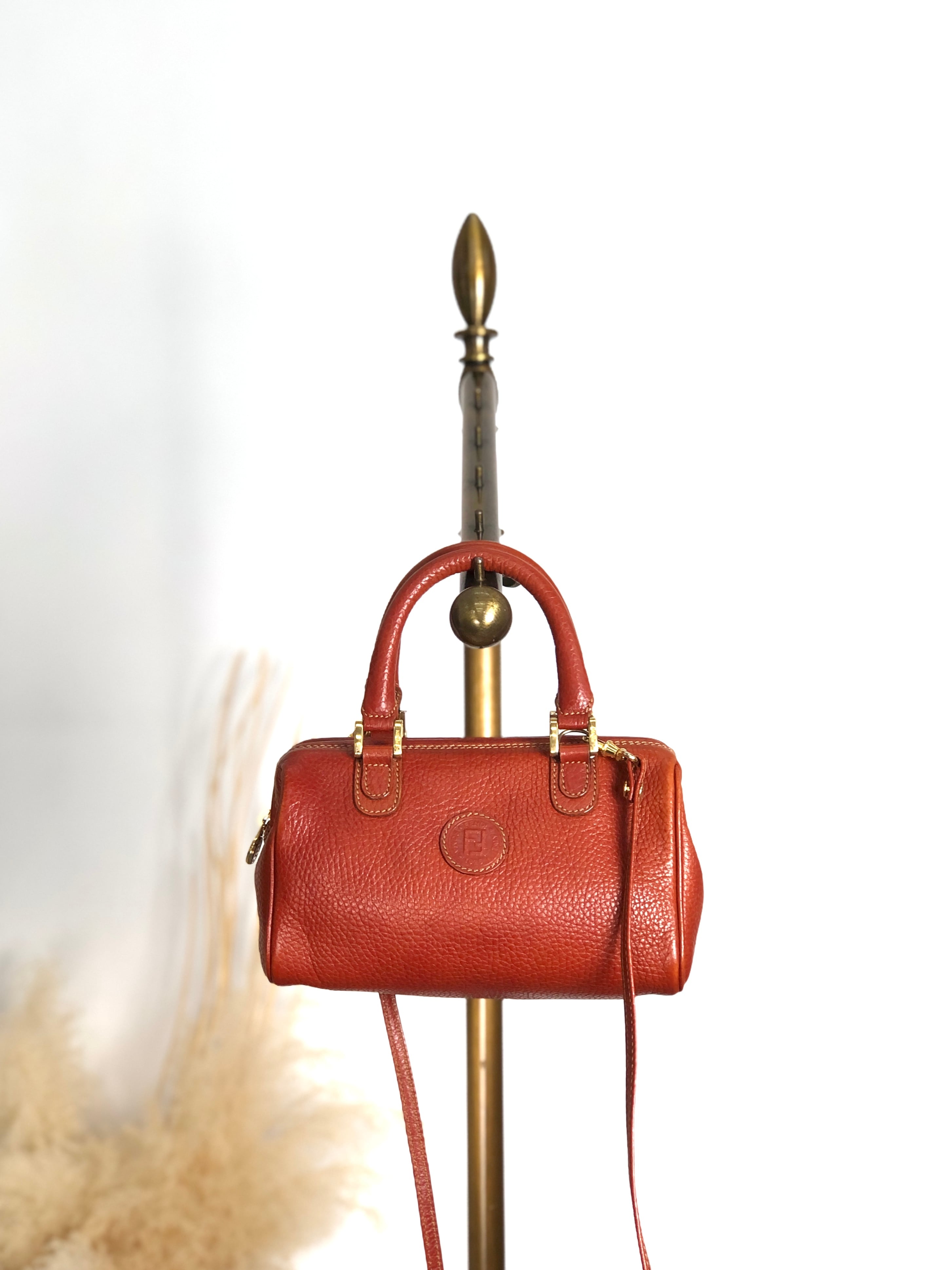 FENDI フェンディ ショルダーバッグ ブラウン FFロゴ レザー 2WAY ミニボストン vintage ヴィンテージ オールド b23egd