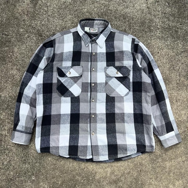 90s FIVE BROTHER 90s FIVEBROTHER FLANNEL SHIRT ヘビーネルシャツ レアカラー 黒×白　サイズ大 90s FIVE BROTHER ヘビーネルシャツ レアカラー 黒×白