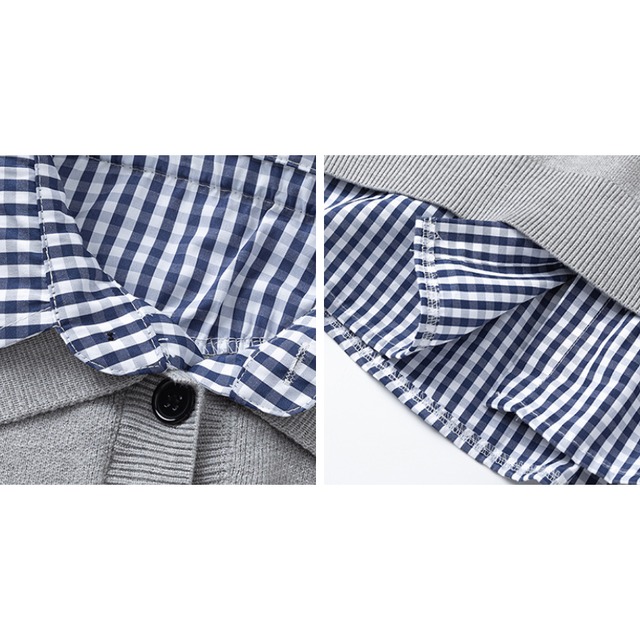 checked faux two-piece knit　チェック柄フェイクツーピースニット　J1501