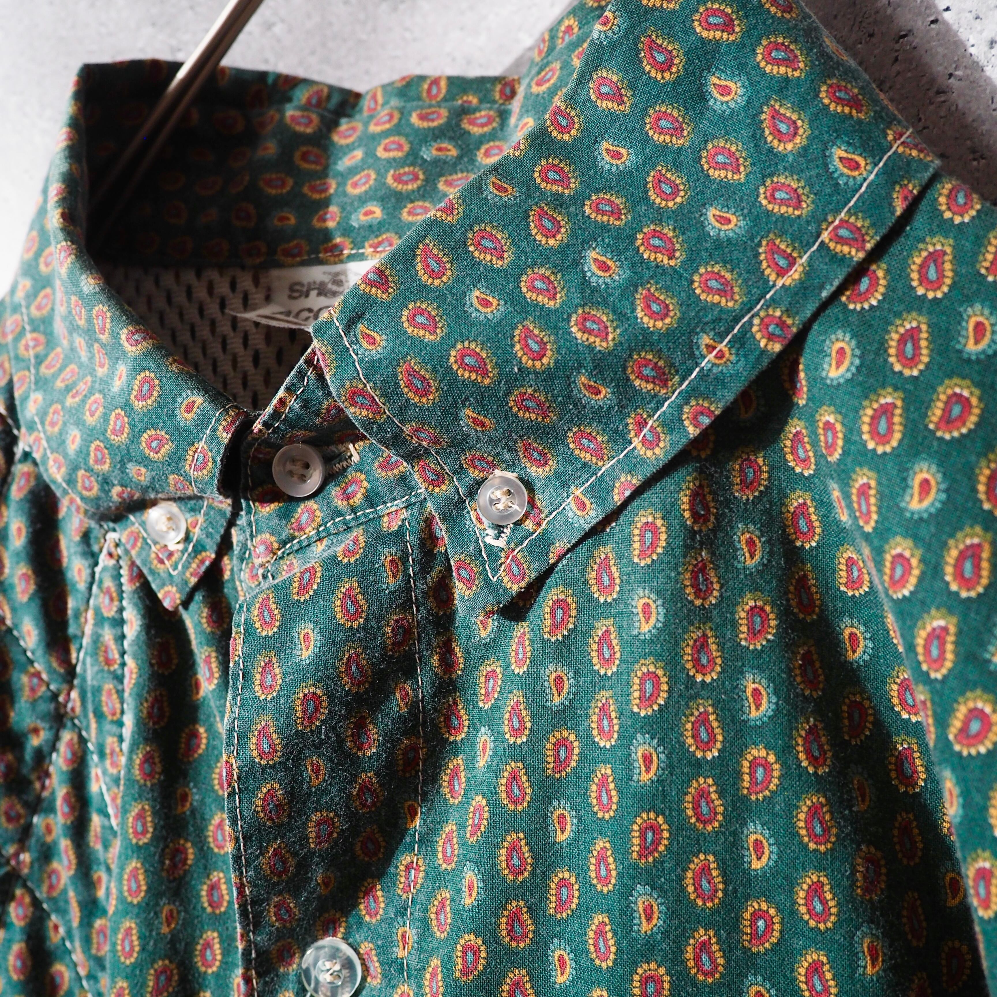1990s Dull Green × Paisley pattern Vintage loose Hunting shirt