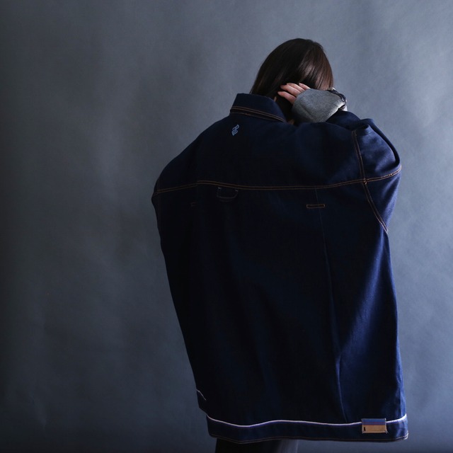 4-pocket orange stitch design super big denim jacket
