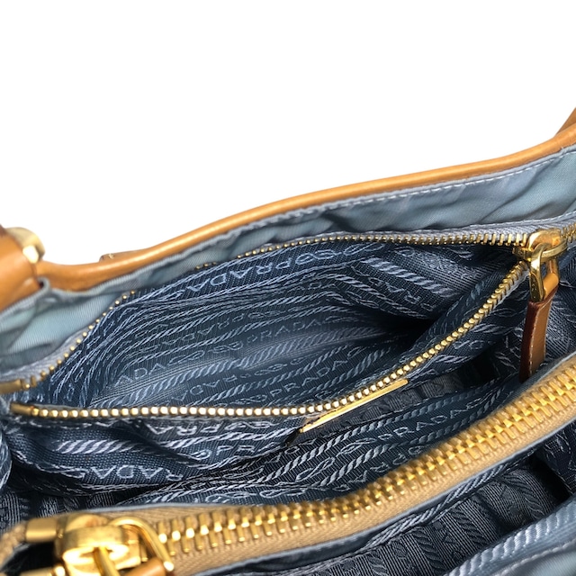 PRADA プラダ トートバッグ ベージュ ブルー トライアングルロゴ キャンバス マルチポケット vintage ヴィンテージ オールド fkki3a