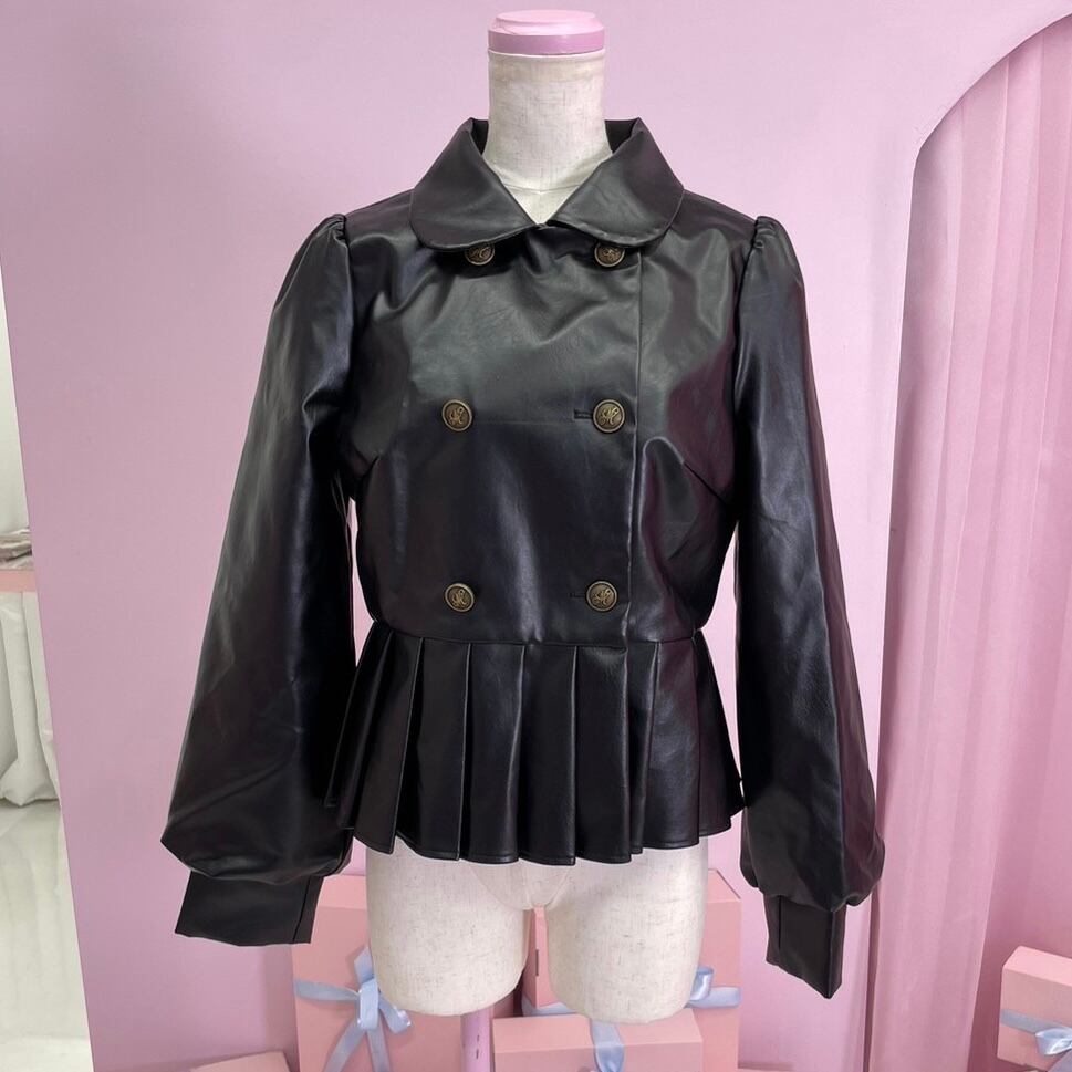 M leather peplum jacket-BLACK