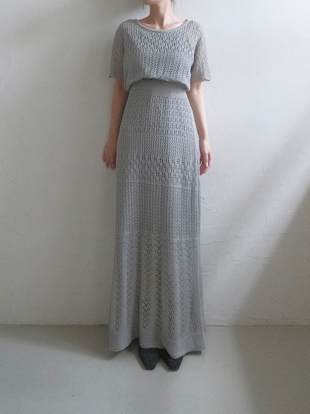 Sheer Pattern Crochet Short Knit / GRAY