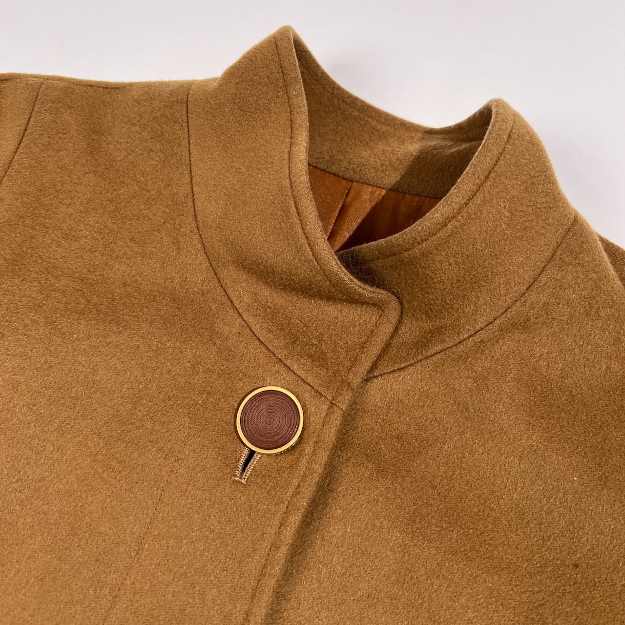 カシミヤ100% Cashmere ハイネック カシミア ウール コート /キャメル/レディース