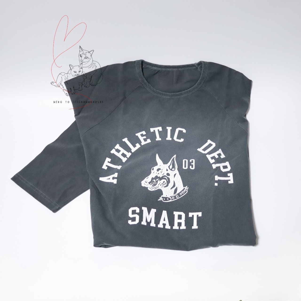 OE天竺編みピグメント ドッグ クラック プリント ロンT 犬 長袖 Tシャツ