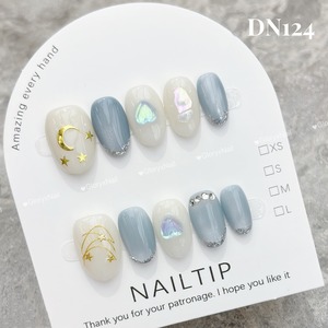DN124 ネイルチップ　ハンドメイド 長さ選べる　写真はショートオーバル 　サイズXS/S/M/L　ツールキット付き　収納ケースあり　