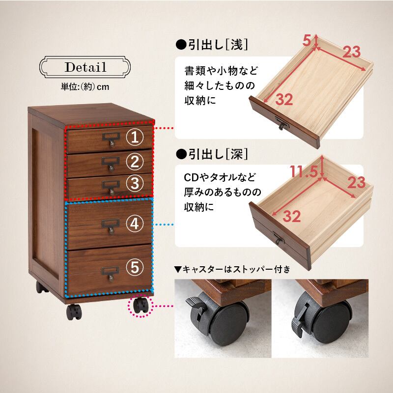 A4 縦型収納 キャスター付き サイドチェスト