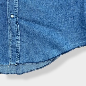 【Wrangler】80s ウエスタンデニムシャツ デニムシャツ ウエスタンシャツ ショルダーヨーク フラップポケット カラーステイ XL相当 ビッグシルエット ラングラー 胸パッチ us古着