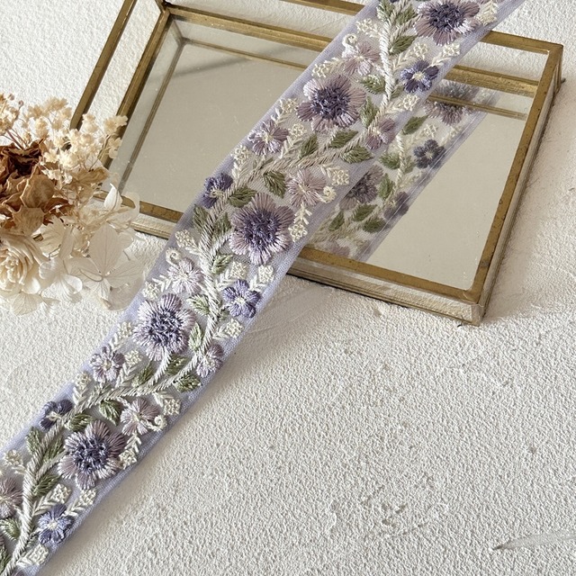 [パープル]インド刺繍リボン 3690
