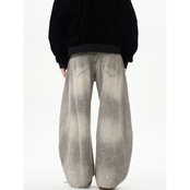 ストリート ウォッシュ加工ペイントデニムパンツ P291