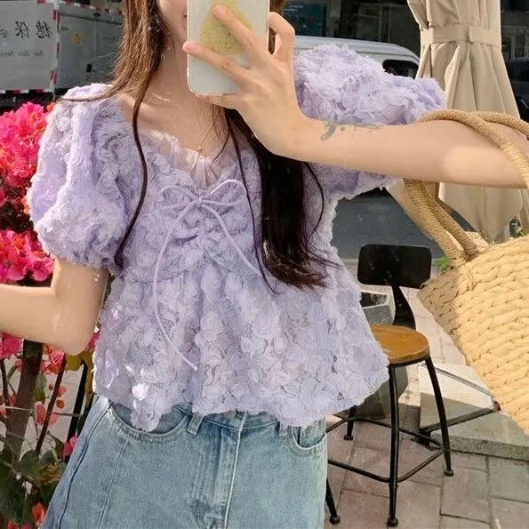 パフスリーブフラワートップス