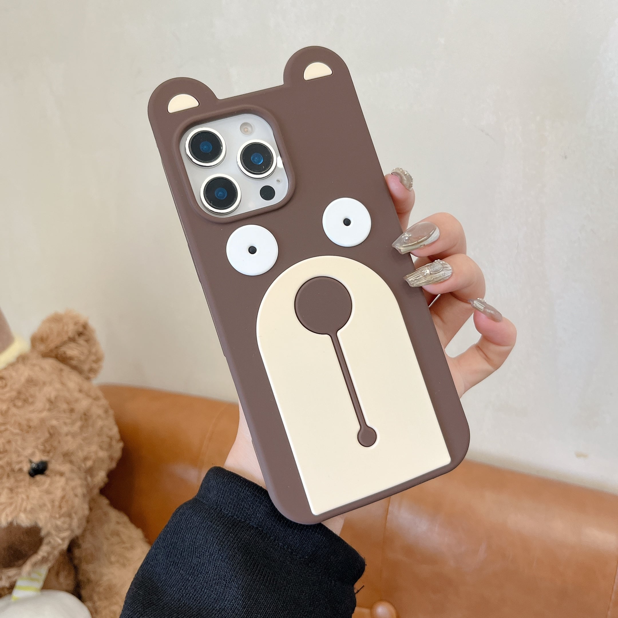くま＆ニワトリ iPhone 17 16 15 14 13 ケース シリコン かわいい 立体