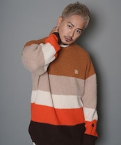 【#Re:room】WOOL COLOR BORDER MOHAIR CREW KNIT［REK113］