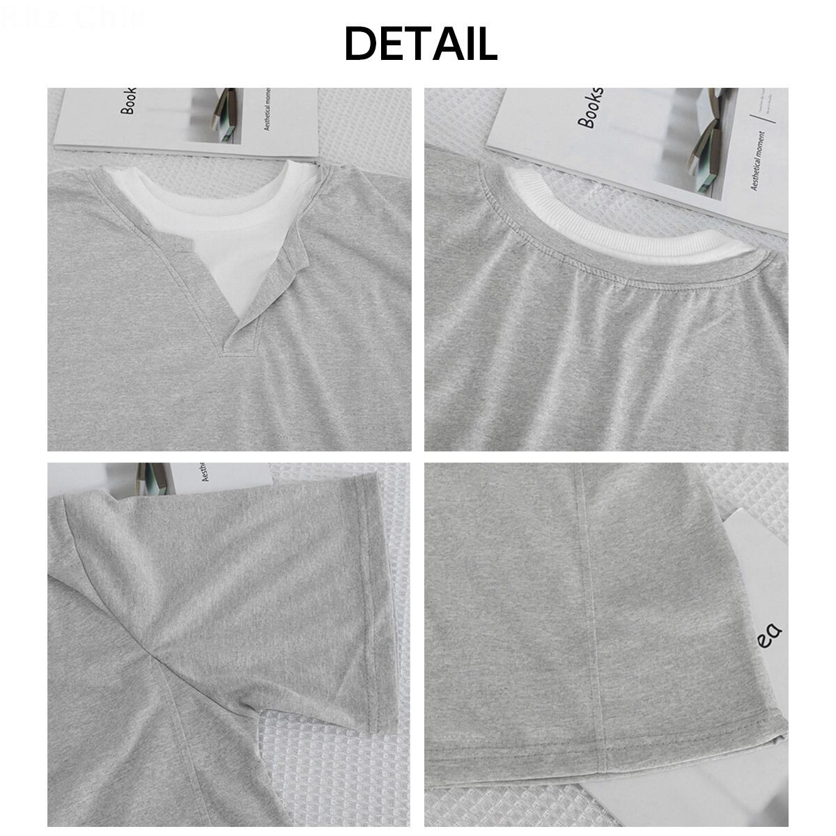 レイヤード風 半袖 Tシャツ メンズ レディース 春夏秋 韓国 トップス 大人 カジュアル シンプル 重ね着 ゆったり オーバーサイズ 無地 フェイクレイヤード 大人可愛い 大人女子