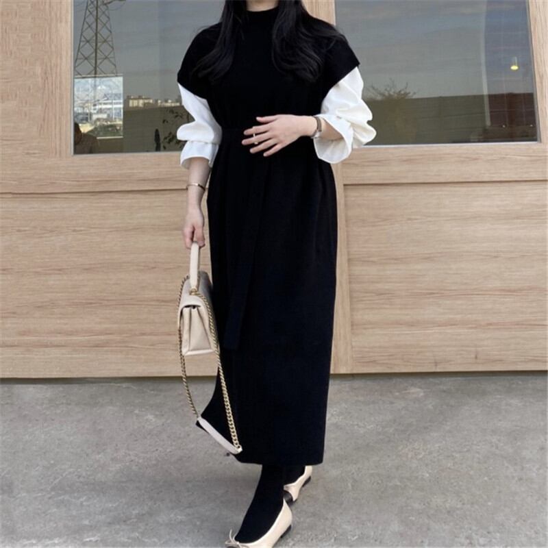 秋冬新作 ブラウス ニットワンピース セットアップ ロング丈ワンピース フレア袖 レディース