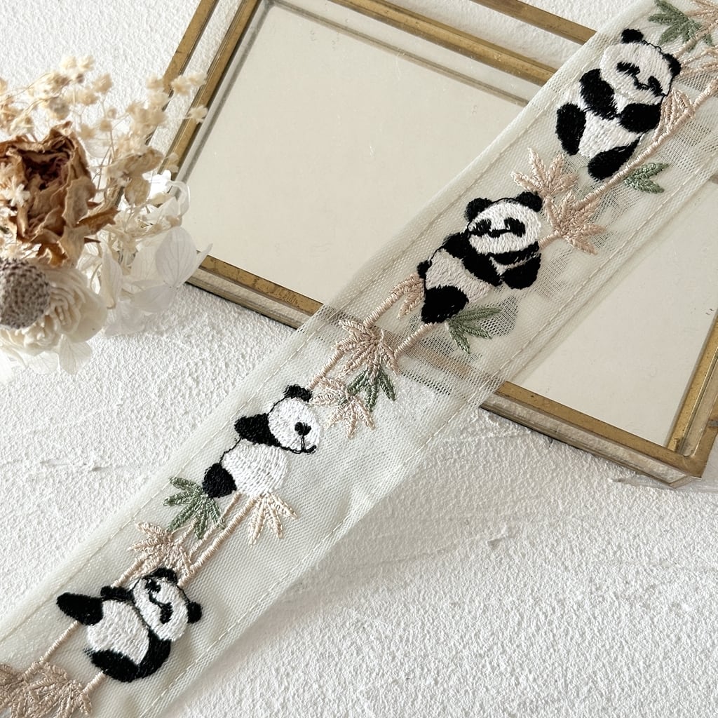 PANDA [グリーン] インド刺繍リボン 3369 | インド刺繍リボン専門店