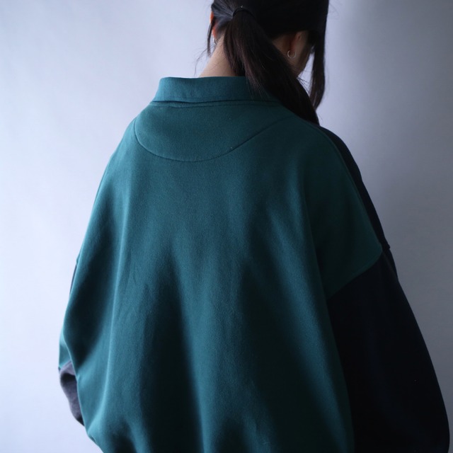 asymmetry switching design XXL over silhouette half-button sweat pullover