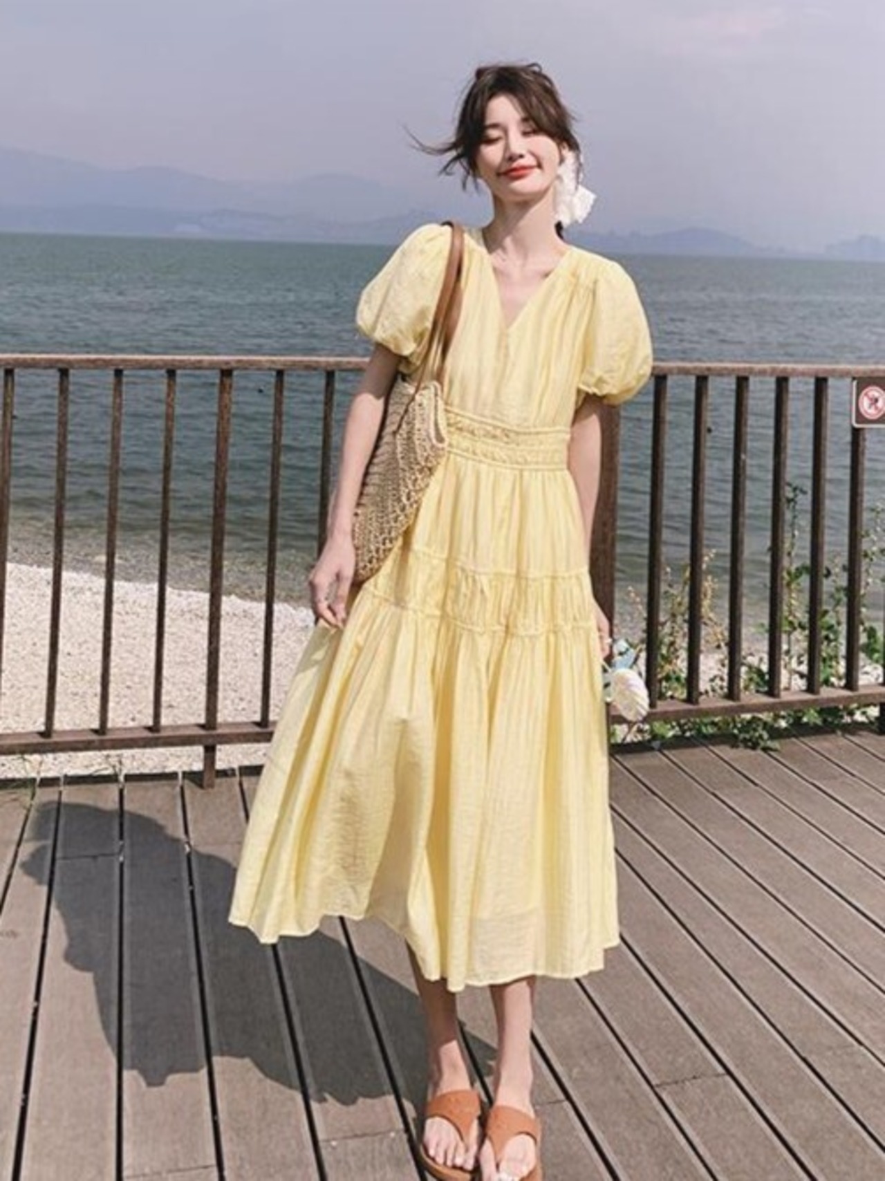 イエローギャザーワンピース D1331