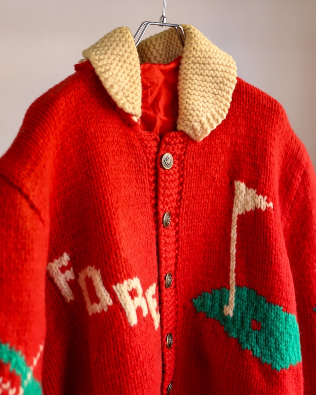 【極美品】50s special cowichan knit sweater hand knitters made in USA GOLF super mint condition about XL big size red  ／50年代 ヴィンテージ カウチン ニット セーター ハンドメイド レッド ミントコンディション ゴルフ USA製 実寸XL 赤 ほぼデッドストック