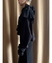frill gather design thermal black remake tops-5037-10