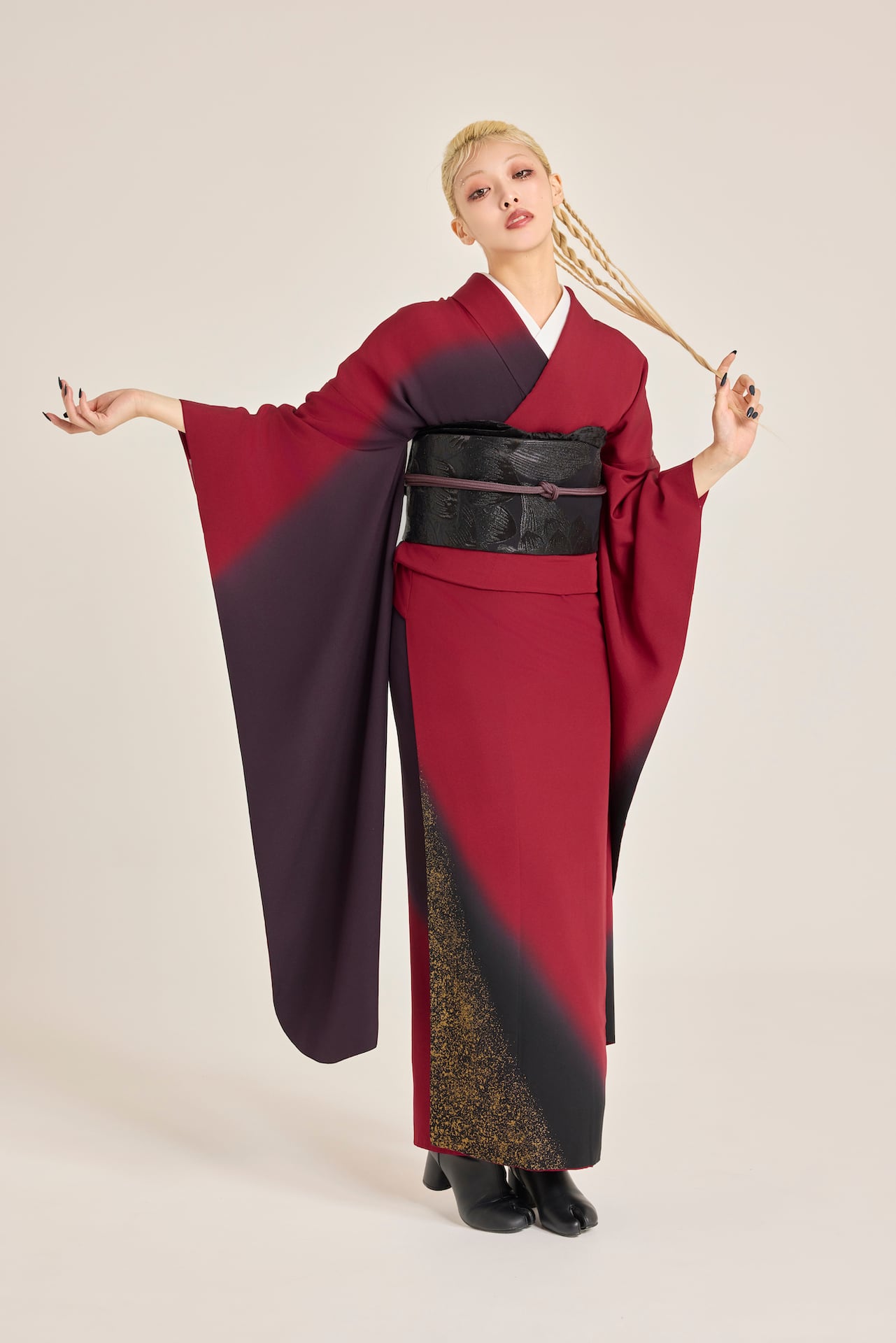 訪問着 中古 小豆色 焦げ茶 古典 裄丈66.5cm 身丈164.5cm 結婚式 着物