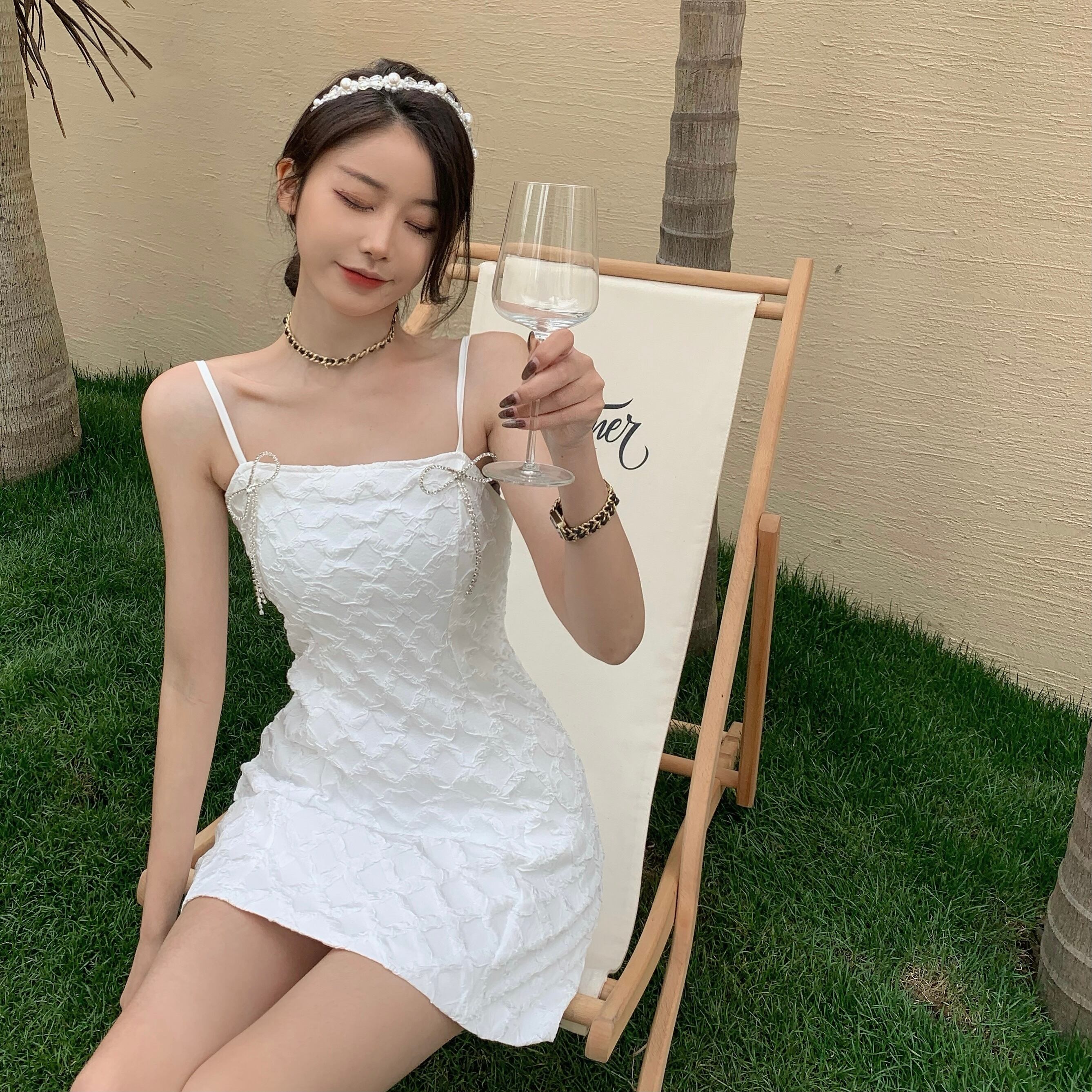 サマーウェスト薄手ラインストーンリボンドレス ショートスカート 夏物 ドラファッションホール18571764995