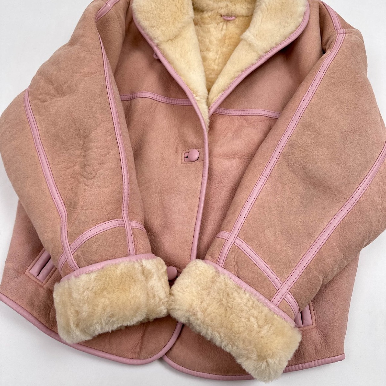 レアカラー!◆CANTERBURY SHEEPSKIN COLLECTION ムートン レザー ジャケット コート ニュージーランド製 シープスキン 32/81cm/本革/ピンク