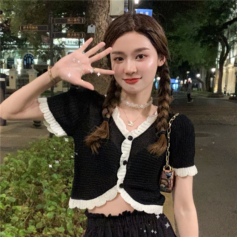 ブラックショートTシャツ サマーハイウェスト 夏物 YY-ファッション12490685788